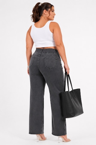 Zanessi Fashıon Denim Taş İşlemeli Lastikli Dekolteli Geniş Paça Kadın Pantolon Siyah