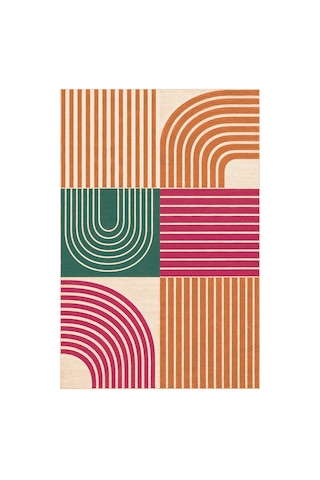 Kartela Halı Retro Çizgili Patchwork Halı Retro Canlı Kaymaz Taban Makinede Yıkanabilir 120x180 Cm