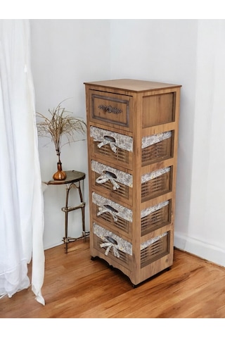 Ahşap 5 Çekmeceli Yıkanabilir Bezli Sebzelik Atlantik Çam