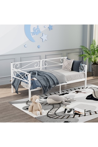 Luna Daybed Metal Karyola Beyaz Ölçü Seçenekli Tek Kişilik