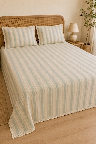 Naturel Buldan %100 Pamuk Çift Kat Fırfırlı 3 Parça Çift Kişilik Yatak Örtüsü Takımı 240x260 Cm Çok Renkli