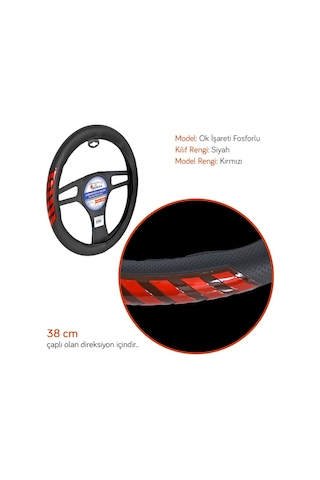 Nyf Direksiyon Kılıfı Fosforlu 38 Cm Siyah Ok İşareti Kırmızı A-20