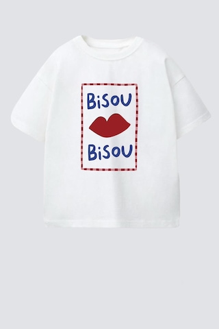 Monila Kız Çocuk Baskılı Pamuklu Bisiklet Yaka T-shirt Ekru