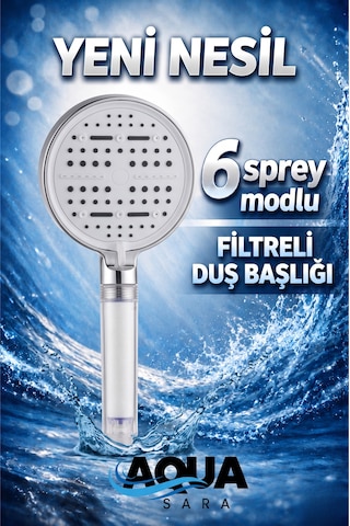 6 Fonksiyonlu Filtreli Duş Başlığı Su Tasarruflu Basınçlı Kireç Klor Önleyici Krom 6 Fonksiyonlu Filtreli Duş Başlığı Su Tasarruflu Basınçlı Kireç Klor Önleyici Krom