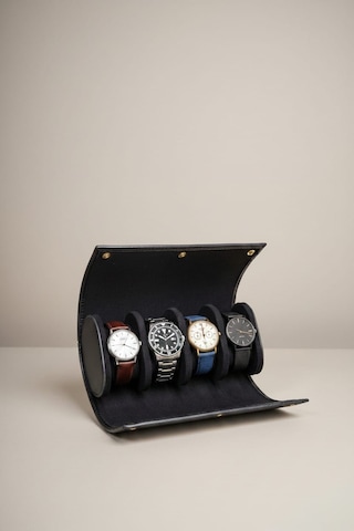 4 Lü Deri Saat Kutusu Silindir Tasarım Taşınabilir Saat Saklama Organizer 24x11x7 Cm Siyah