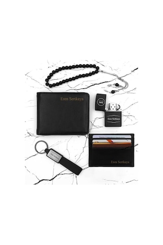 Kişiye Özel Cüzdan & Anahtarlık & Kartlık & Zippo Model Çakmak & Tesbih Hediye Seti