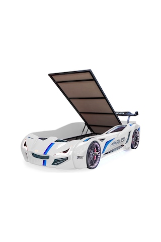 Setaymobilya Arabalı Yatak, Beyaz Mercedes Full Ledli Bazalı Arabalı Yatak