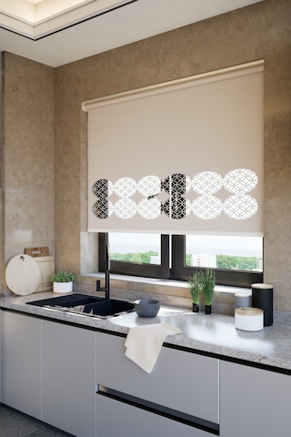 Lazer Kesim Mat Stor Perde, Lazer Kesimli Klasik Serisi, C-141003 Açık Kahverengi Çağla Yeşili