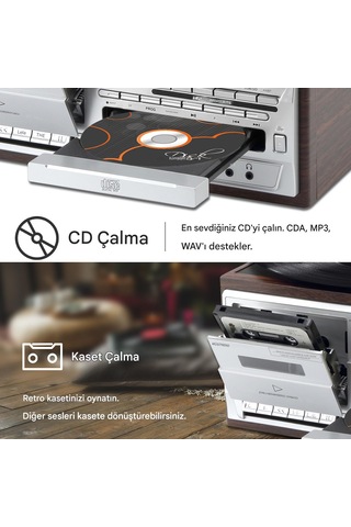 Knstar KN-110 Bluetooth CD Kaset USB Radyo Özellikli Pikap Siyah