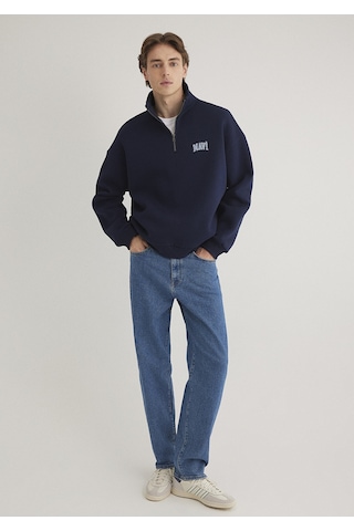 Mavi - Mavi Logo Baskılı Yarı Fermuarlı Lacivert Sweatshirt 0s10208-70497 Lacivert