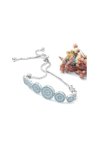 Brezza Lusso Jewelry Firuze Taşlı Asansör Kilitli Kadın Gümüş Bileklik