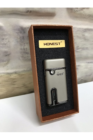Honest Marka Rüzgar Çakmağı Gaz Göstergeli Gümüş Gri