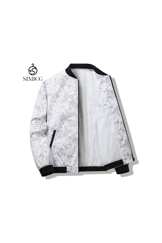 Erkek İlkbahar Ve Sonbahar Beyzbol Yaka Uzun Kollu Günlük Hırka Ceket Beyaz