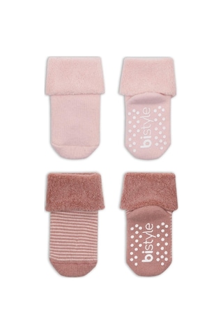 Akıllı Bayi 2'li Çemberli Kaymaz Havlu Soket Çorap 10503 Pudra Pembe Renkli