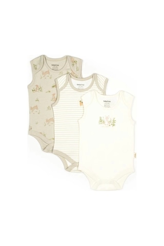 Bebek 3lü Askılı Badi Kutu Set %100 Organik Pamuk, Bebek Ve Yenidoğan Serisi - Csy5709 Ekru