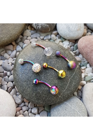 Chavin 5 Adet Multicolor Cerrahi Çelik Göbek Piercing En48Ml Çok Renkli