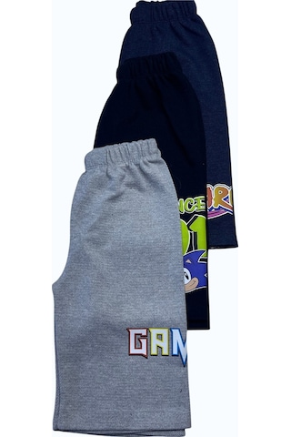 Minik Motion Çocuk Erkek Kapri Eşofman Altı Baskılı 3 Lü Set Lacivert - Siyah - Gri
