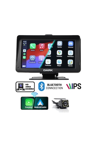 Dark 7" Kablosuz CarPlay & Android Auto Arka Kameralı Araç Ekranı