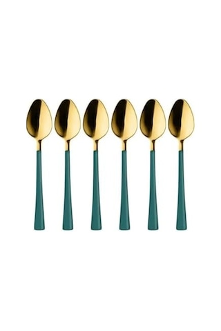 6 Adet Çay Kaşığı Seti, 18/10 Paslanmaz Çelik, Gold Yeşil, 11 Cm, 70 Gr