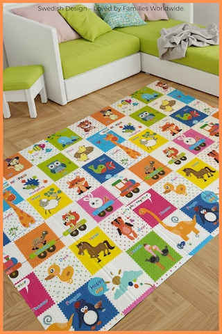Happy Jungle Çift Taraflı Katlanabilir Oyun Halısı Ve Matı Premium Seri Taşıma Çantalı-180x120