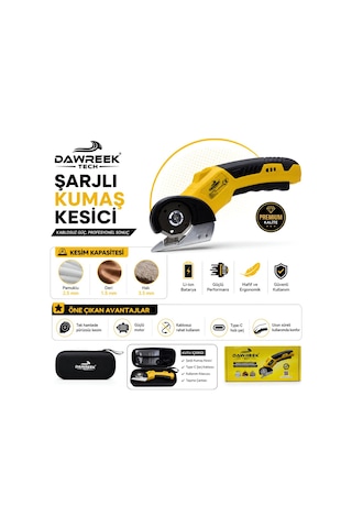 Dawreek Nba115 Şarjlı Kumaş Kesme Makinesi Type-c Girişli Sarı