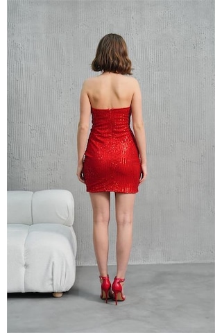 Dip Moda Kadın Straplez Payet Mini Elbise Dpnbwll06 Kırmızı