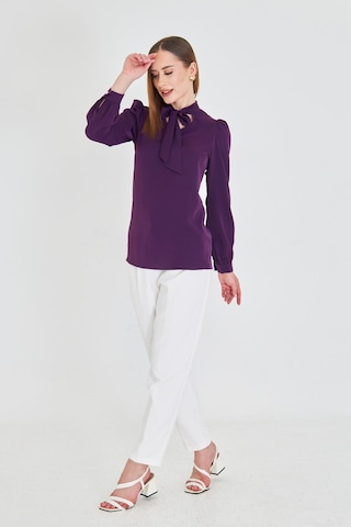 Büzgü Kol Fularlı Gömlek Mor Mor