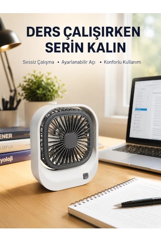 Şarjlı Masaüstü Fan 3 Kademeli Güçlü Hava Akışı