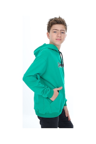 Toontoy Kids Toontoy Erkek Çocuk Oversize Kapüşonlu Hafif Düşük Omuz Baskılı Sweatshirt - 2 İplik Koyu Yeşil