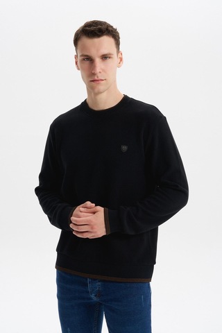 AR-MA Arma Erkek Regular Fit Örme Selanik Sweatshirt %65 Pamuk %35 Polyester, Karbon Fırçalı, Basic Bisiklet Yaka K30124699002 Siyah