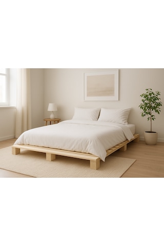 Masif Doğal Ahşap Platform Karyola Natural Renk 200x200