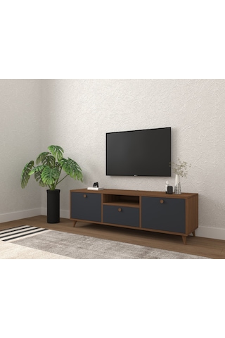 Conceptiva Relax Çift Renkli TV Sehpası 140 Cm 3 Kapaklı Tv Ünite - Antrasit-Ceviz