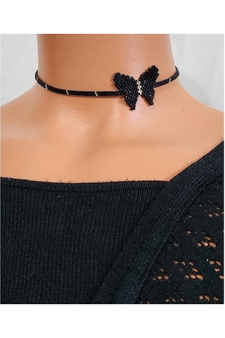 Harmel Jewelry Miyuki Siyah Kelebek Choker Kolye Siyah