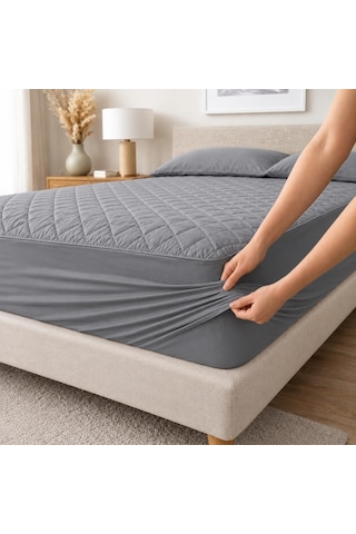 Formeya Yatak Koruyucu Alez Kapitone Gri Renk%100 Pamuk Fitted Alez Çarşaf 90 X 190 Diğer