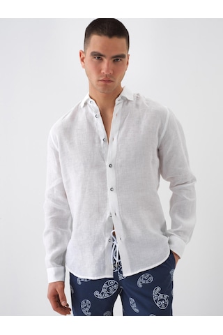 Xint Beyaz %100 Keten Regular Fit Gömlek 700963
