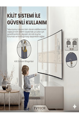 Tv Duvar Askı Aparatı I 85"-80"-75"-70"-65"-60"-55"-50"-45"-40" I Evrensel Uyum I Deprem ve Çocuk Kilitli I Mini Terazi I Kavisli/Curved I Yerli Üretim I Max Vesa 700x500