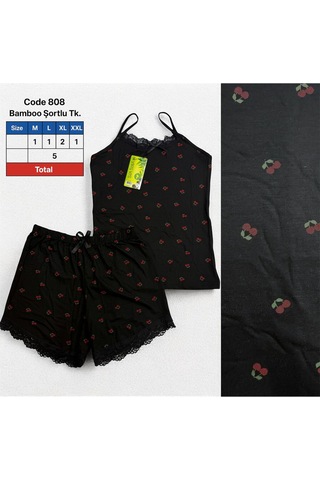 Belpa Sıla Sella Bamboo Kadın Şortlu Pijama Takımı Askılı Dantel Detaylı Siyah