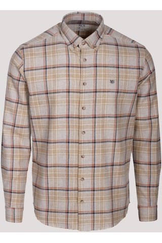 Erkek Gömlek Camel Uzun Kol Ekose Kareli Flanel Yün Tuşeli Slim Fit Düğmeli Yaka Shirt Ncs Jeans 7269-camel Camel