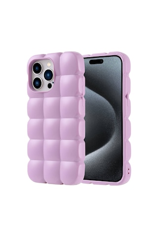 Zore Apple Uyumlu iPhone 15 Pro Max Kılıf Parlak Esnek Silikon Dom Dom Kapak - Lila Lila