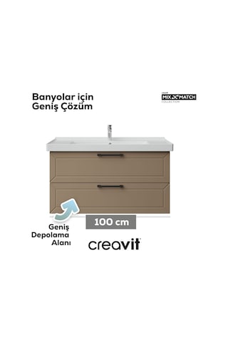 Creavit D20 100 Cm İki Çekmeceli Lavabo Dolabı Dafne Lake Kapak Dafne