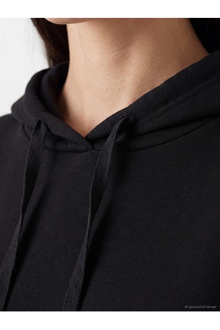 LC Waikiki Lc Waıkıkı Siyah Dantel Detaylı Soft Touch Oversize Kadın Hoodie