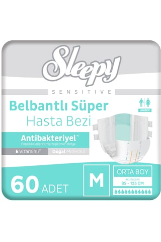 Sleepy Sensitive Antibakteriyel Süper Yetişkin Hasta Bezi Medium 30x2 60 Adet M
