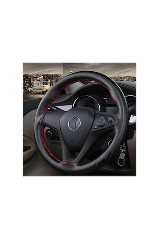 Renault R 12 Deri Direksiyon Kılıfı Noktalı Kırmızı Dikişli Siyah