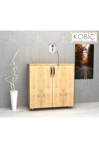 Kobiç Ofis Dosya Dolabı Kilitli Tam Kapak Suntalam Dolap 70x35x80 Cm Meşe Meşe