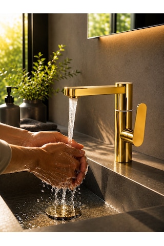 Viosa Silva 360 Döner Parlak Gold Lavabo Bataryası Lüks Modern Banyo Musluğu Banyo Lavabo Bataryası Siyah