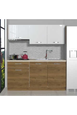 Decoraktiv Naturel 160 Mdf Hazır Mutfak Dolabı - Tezgah Dahil - Pera Beyaz Beyaz - Meşe