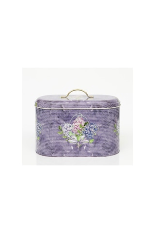 Flower Purple Desenli Oval Metal Ekmek Kutusu, 10.4 Lt Lila