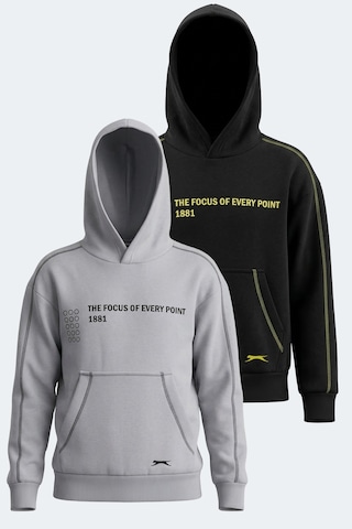 Slazenger Levon 2 Li Set Kapüşonlu Cepli Sweatshırt Siyah -taş Gri