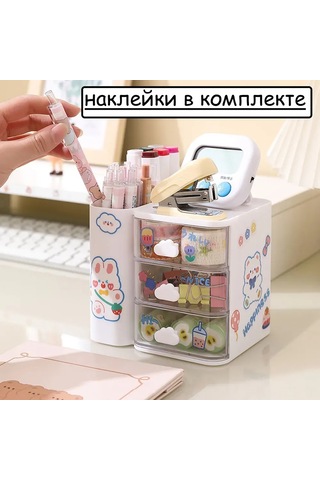 Fosenze 14x10x12 Cm Derin Nicheli, Raf Ve 3 Kaydırmalı Çekmeceli Masaüstü Organizer - Ofis, Ev İçin Kaliteli Stok Ve Aksesuar Saklama Kutusu Beyaz