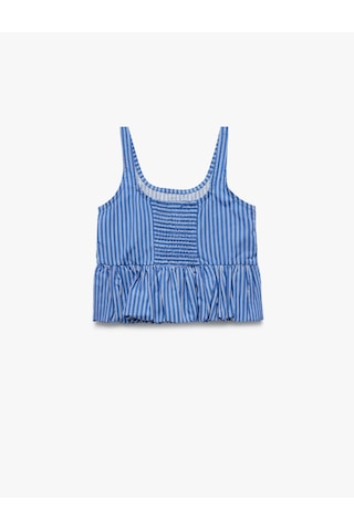 Koton Pamuklu Kare Yaka Askılı Gipeli Fiyonklu Poplin Bluz Mavi Çizgili 5skg60192aw Mavi Çizgili Mavi